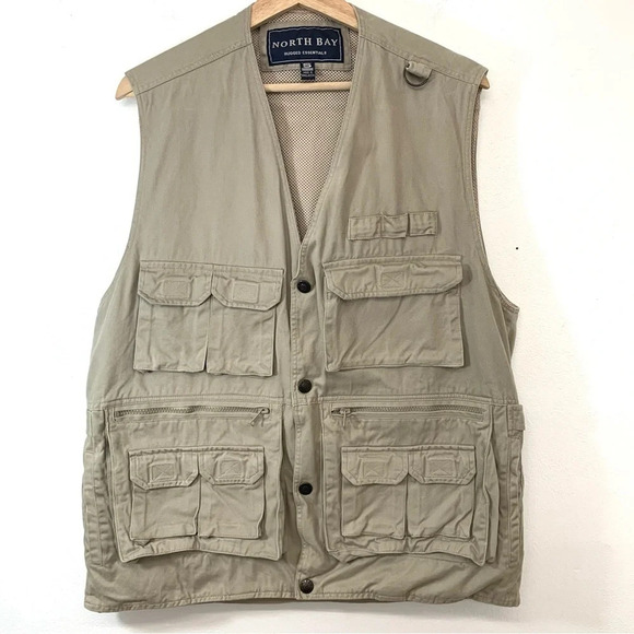 North Bay Khaki Vest‎ Adult  Small  Hiking Fishing Utility Pockets 100% Cotton - Picture 1 of 15